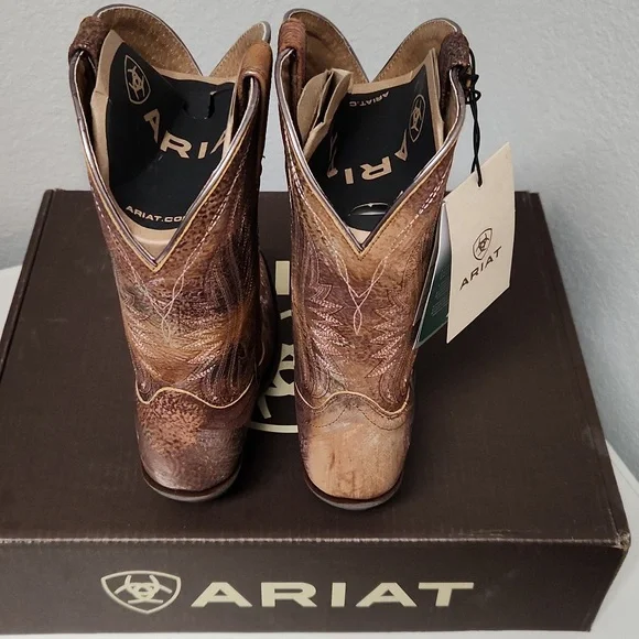 Ariat Circuit Salem Brushed Silver Leather Block Heel Western Boots size 6.5 - Picture 3 of 9